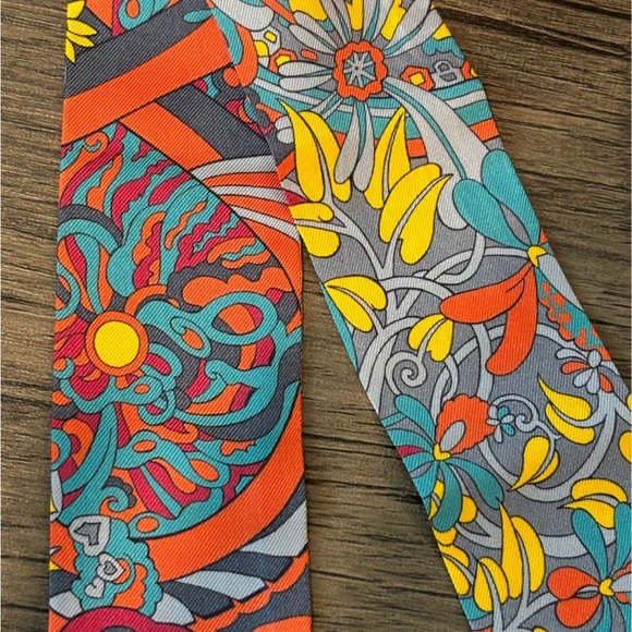 Hermes Women’s Multi Color Double Sided Silk Twilly Headband Bandeaux Scarf - Picture 5 of 5